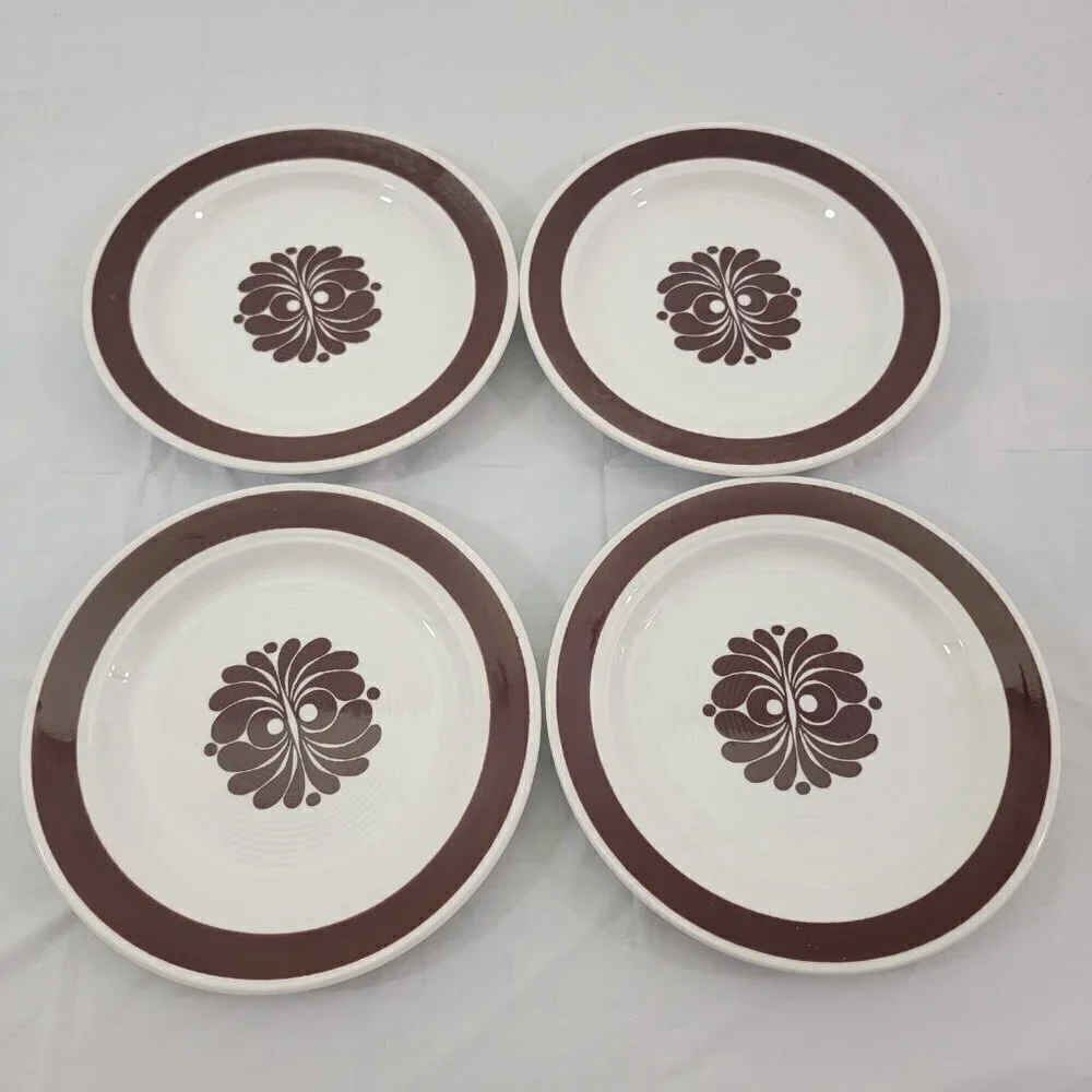 Vtg Egersund Norway TANA Brown Retro Appetizer Dessert Bread & Plates – Set of 4